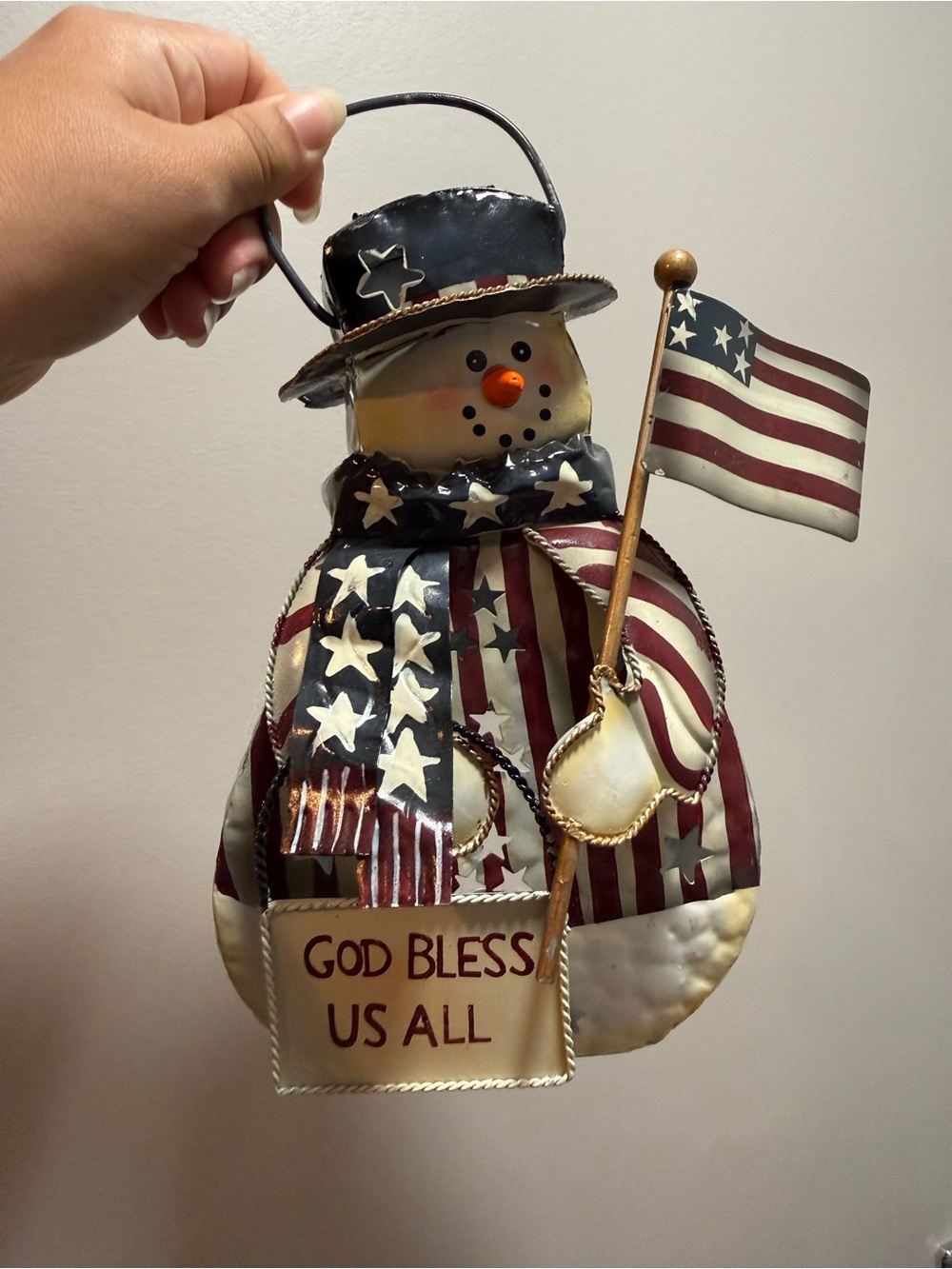 Patriotic Snowman - Red, White, Blue Christmas Holiday Decor Lantern